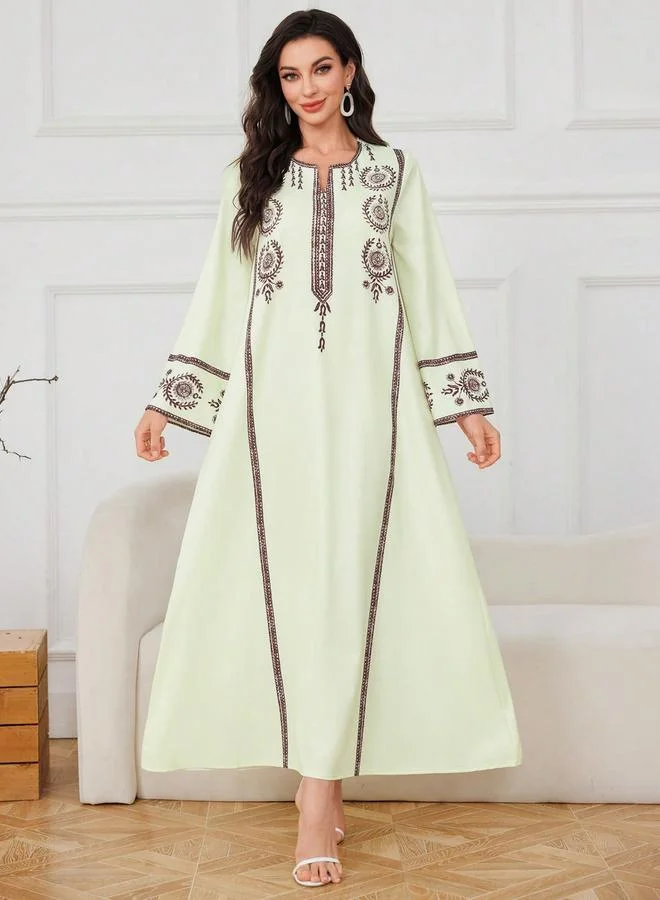 Take Two Embroidered Long Sleeve A-Line Jalabiya