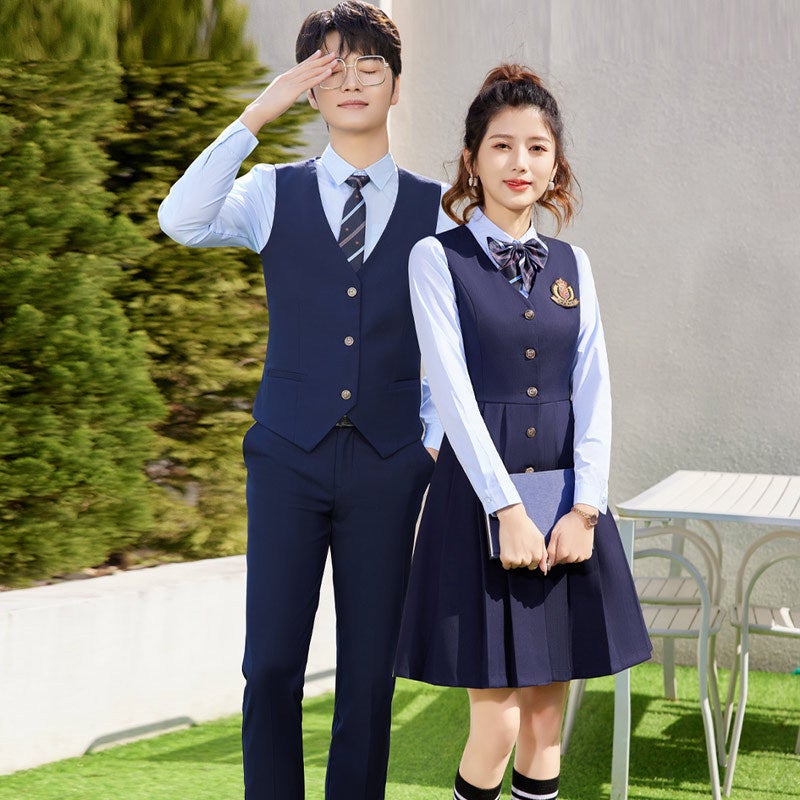 College Style Professional Vest Suit For Men And Women, Formal Long-Sleeve Shirt, El Front Desk Work Uniform, New Fashion For The Workplace - Image 2