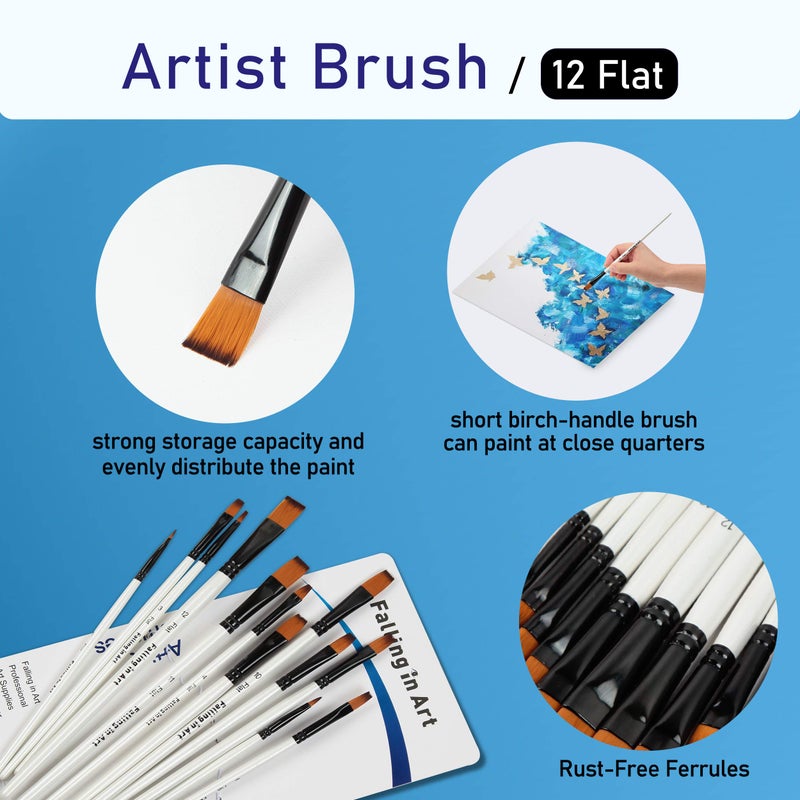 Falling in Art Paint Brushes Set, 12 PCS Nylon Professional Flat Paint Brushes for Watercolor, Oil Painting, Acrylic, Face Body Nail Art, Crafts, Rock Painting - Image 3