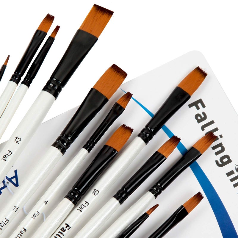 Falling in Art Paint Brushes Set, 12 PCS Nylon Professional Flat Paint Brushes for Watercolor, Oil Painting, Acrylic, Face Body Nail Art, Crafts, Rock Painting - Image 1