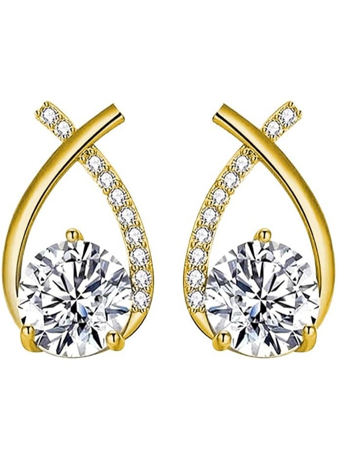 Earrings Ins Luxury Stylish Diamond Ear Studs S925 Silver Needle for Women Girls Gold - Image 1