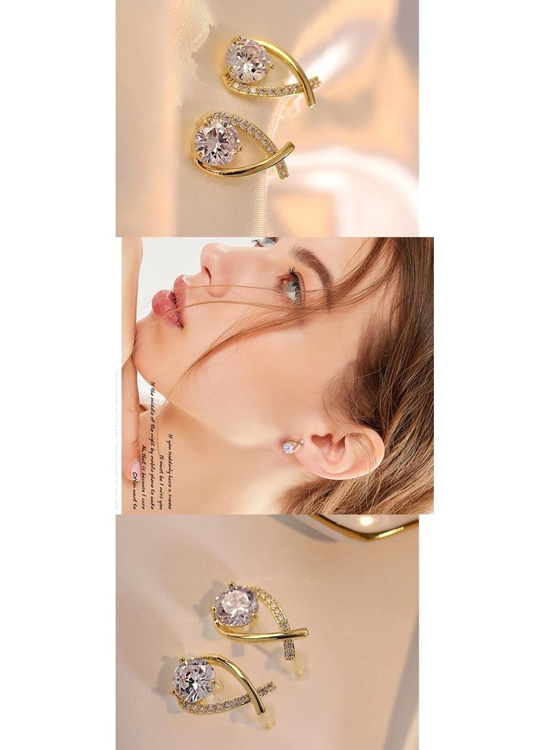 Earrings Ins Luxury Stylish Diamond Ear Studs S925 Silver Needle for Women Girls Gold - Image 2
