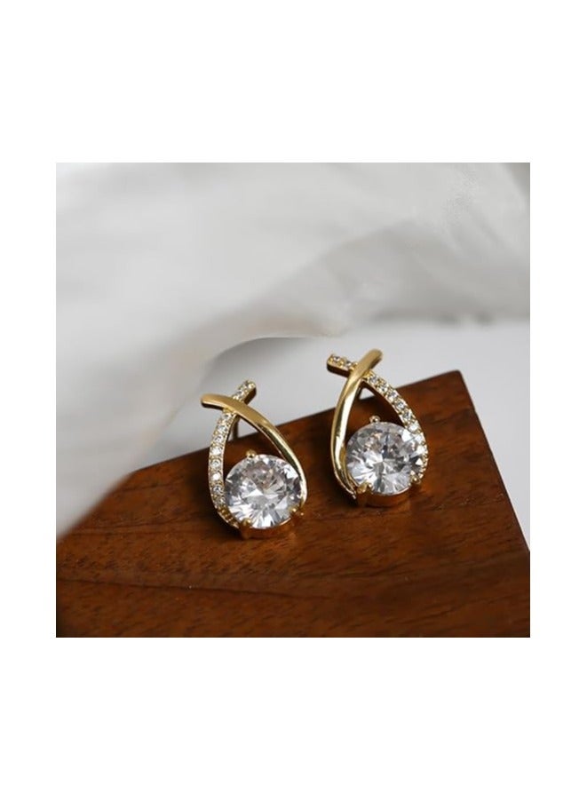 Earrings Ins Luxury Stylish Diamond Ear Studs S925 Silver Needle for Women Girls Gold - Image 3