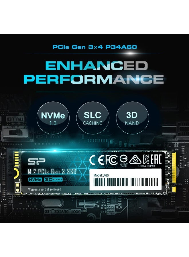 سيليكون باور محرك أقراص الحالة الصلبة Silicon Power P34A60 NVMe M.2 2280 SSD سعة 256 جيجابايت - PCIe Gen3x4، سرعة قراءة تصل إلى 2200 ميجابايت/ثانية، محرك أقراص الحالة الصلبة الداخلي ثلاثي الأبعاد NAND - Image 5