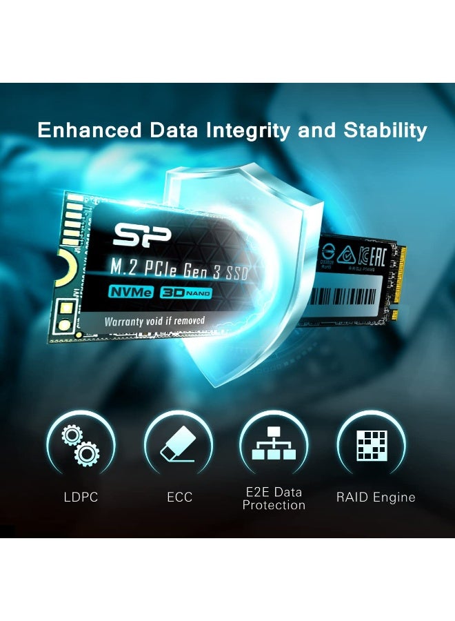 سيليكون باور محرك أقراص الحالة الصلبة Silicon Power P34A60 NVMe M.2 2280 SSD سعة 256 جيجابايت - PCIe Gen3x4، سرعة قراءة تصل إلى 2200 ميجابايت/ثانية، محرك أقراص الحالة الصلبة الداخلي ثلاثي الأبعاد NAND - Image 2