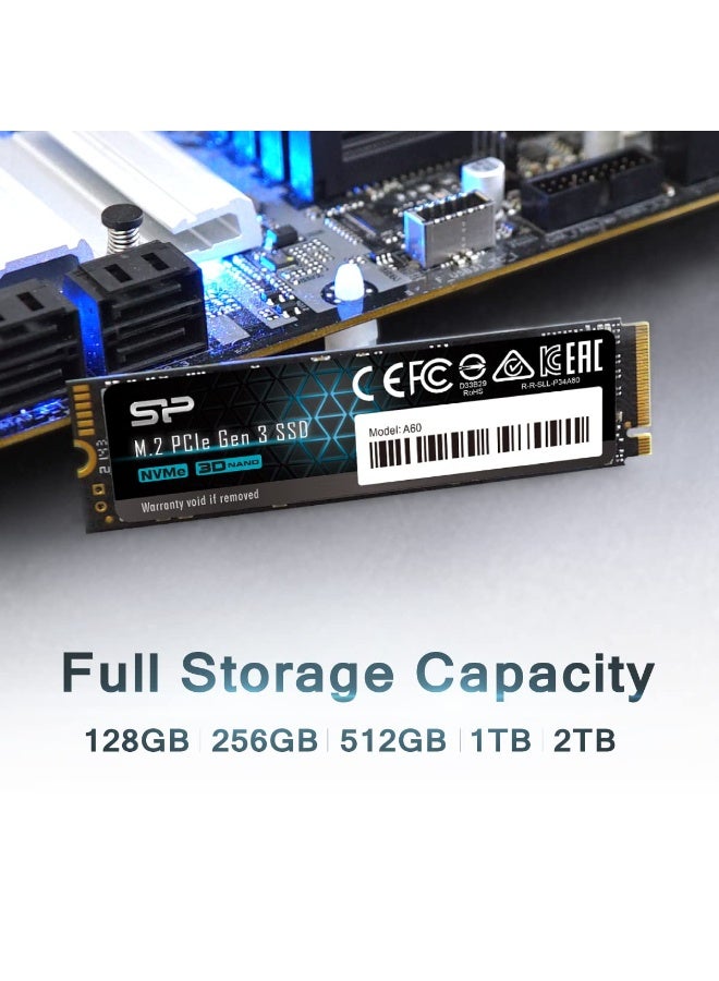 سيليكون باور محرك أقراص الحالة الصلبة Silicon Power P34A60 NVMe M.2 2280 SSD سعة 256 جيجابايت - PCIe Gen3x4، سرعة قراءة تصل إلى 2200 ميجابايت/ثانية، محرك أقراص الحالة الصلبة الداخلي ثلاثي الأبعاد NAND - Image 4