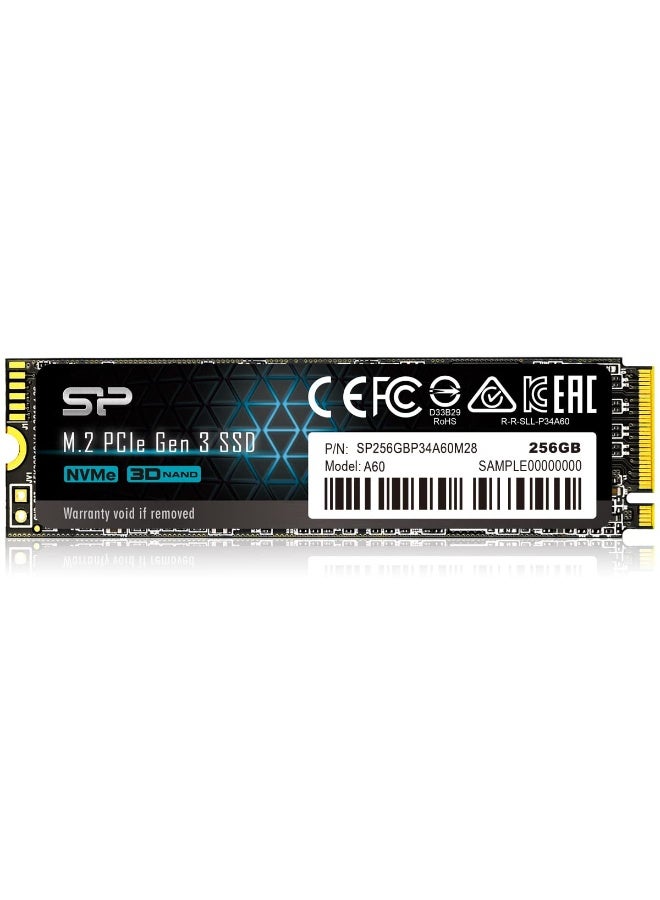سيليكون باور محرك أقراص الحالة الصلبة Silicon Power P34A60 NVMe M.2 2280 SSD سعة 256 جيجابايت - PCIe Gen3x4، سرعة قراءة تصل إلى 2200 ميجابايت/ثانية، محرك أقراص الحالة الصلبة الداخلي ثلاثي الأبعاد NAND - Image 1