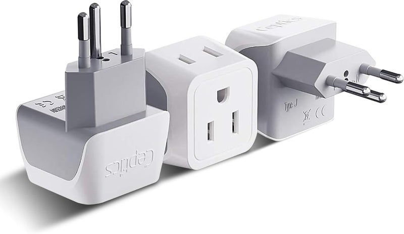 Ceptics Switzerland Travel Adapter Plug with Dual USA Input - Power - Type J (3 Pack) - Ultra Compact - Safe Grounded Perfect for Cell Phones, Laptops, Camera Chargers and More (CT-11A) - Image 1