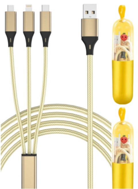 (2-pack) 3 in 1 Multi USB Charging Cables for Android & iphone, Random Color（Gold，Black，Silvery）