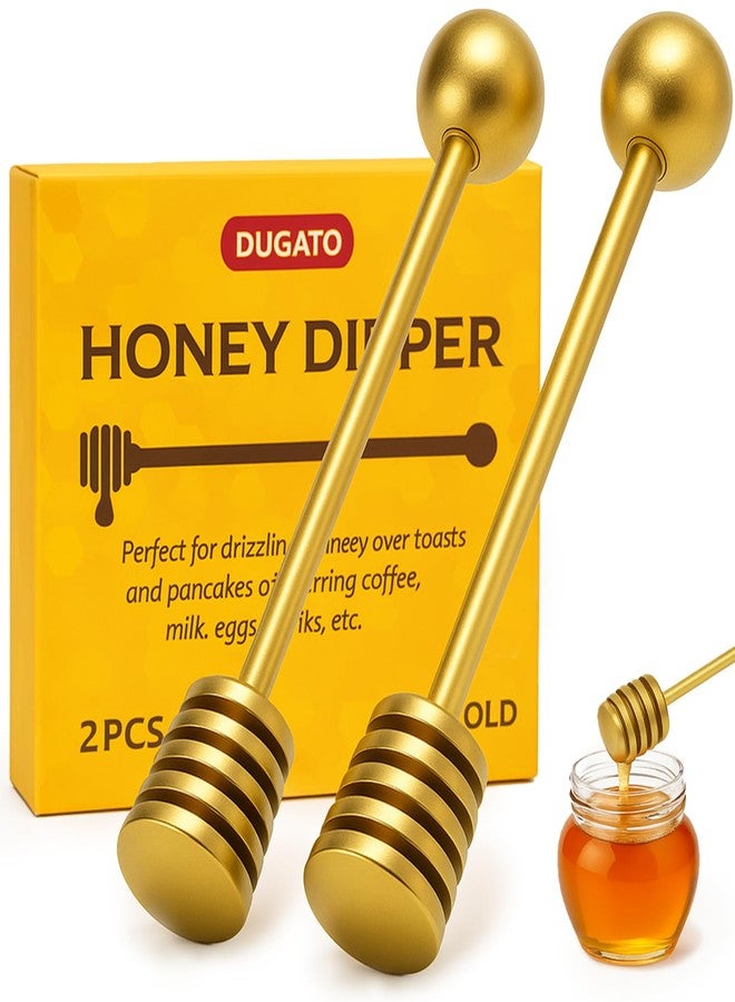DUGATO Gold Honey Dipper Set (2 Pack, 6.3") - 304 Stainless Steel Honeycomb Sticks for Honey Pot Jar, Syrup Drizzler, Tea & Coffee Stirrer - Elegant Kitchen Utensil - Image 1