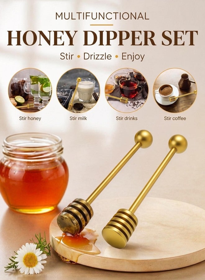 DUGATO Gold Honey Dipper Set (2 Pack, 6.3") - 304 Stainless Steel Honeycomb Sticks for Honey Pot Jar, Syrup Drizzler, Tea & Coffee Stirrer - Elegant Kitchen Utensil - Image 5