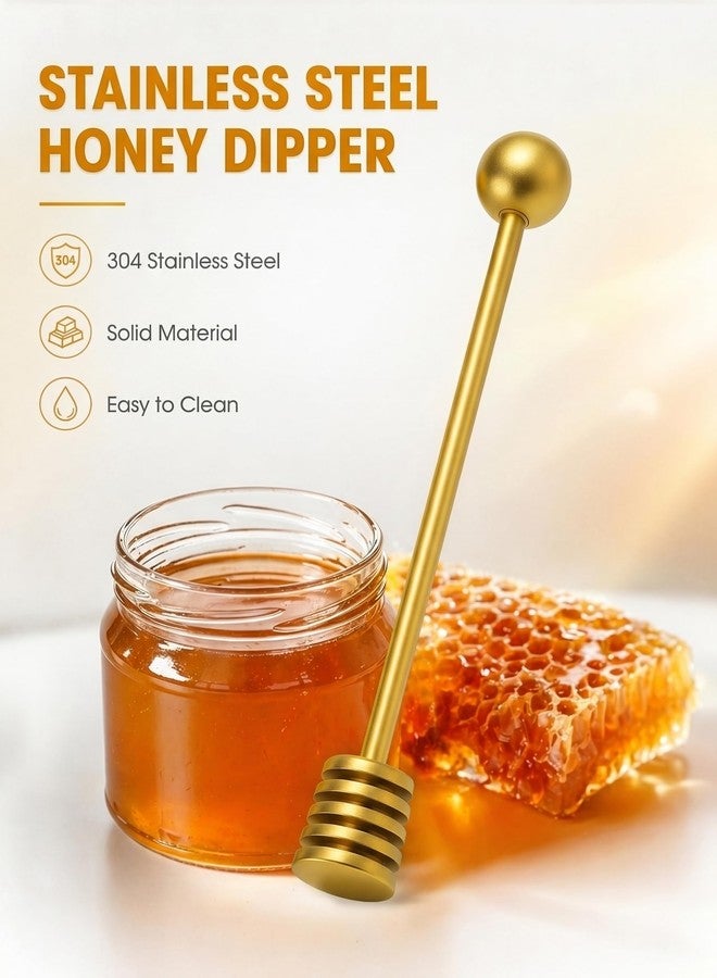 DUGATO Gold Honey Dipper Set (2 Pack, 6.3") - 304 Stainless Steel Honeycomb Sticks for Honey Pot Jar, Syrup Drizzler, Tea & Coffee Stirrer - Elegant Kitchen Utensil - Image 2