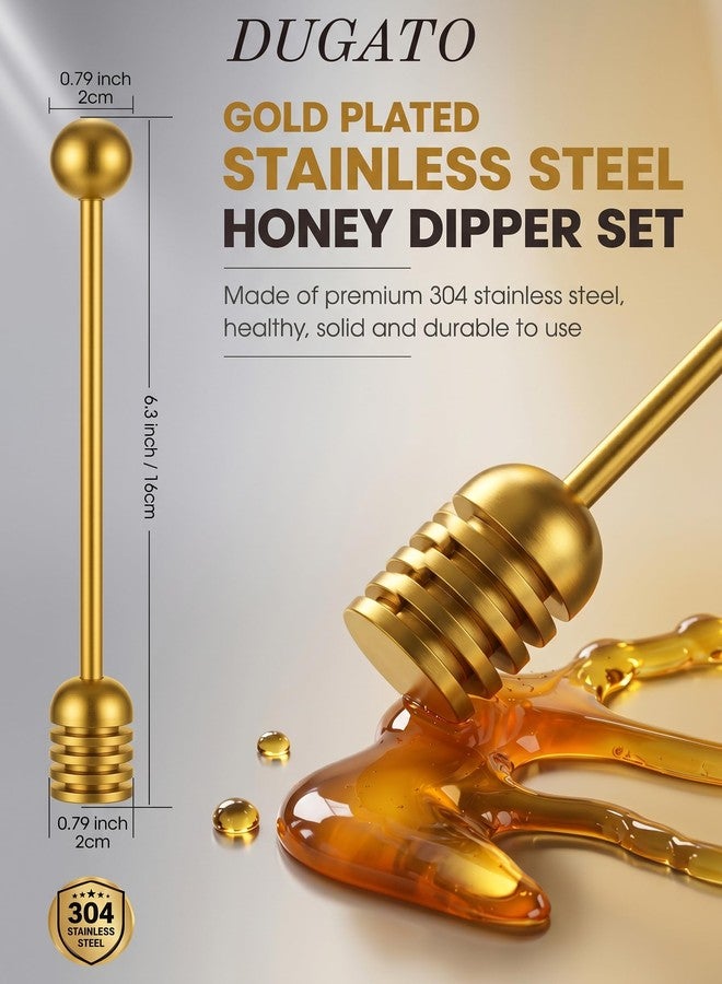DUGATO Gold Honey Dipper Set (2 Pack, 6.3") - 304 Stainless Steel Honeycomb Sticks for Honey Pot Jar, Syrup Drizzler, Tea & Coffee Stirrer - Elegant Kitchen Utensil - Image 3