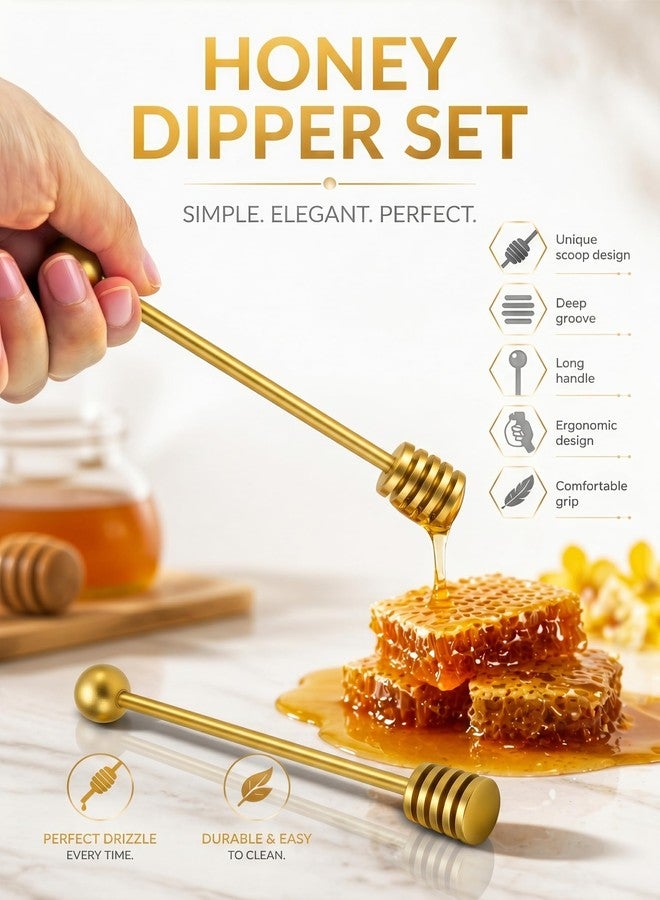 DUGATO Gold Honey Dipper Set (2 Pack, 6.3") - 304 Stainless Steel Honeycomb Sticks for Honey Pot Jar, Syrup Drizzler, Tea & Coffee Stirrer - Elegant Kitchen Utensil - Image 4