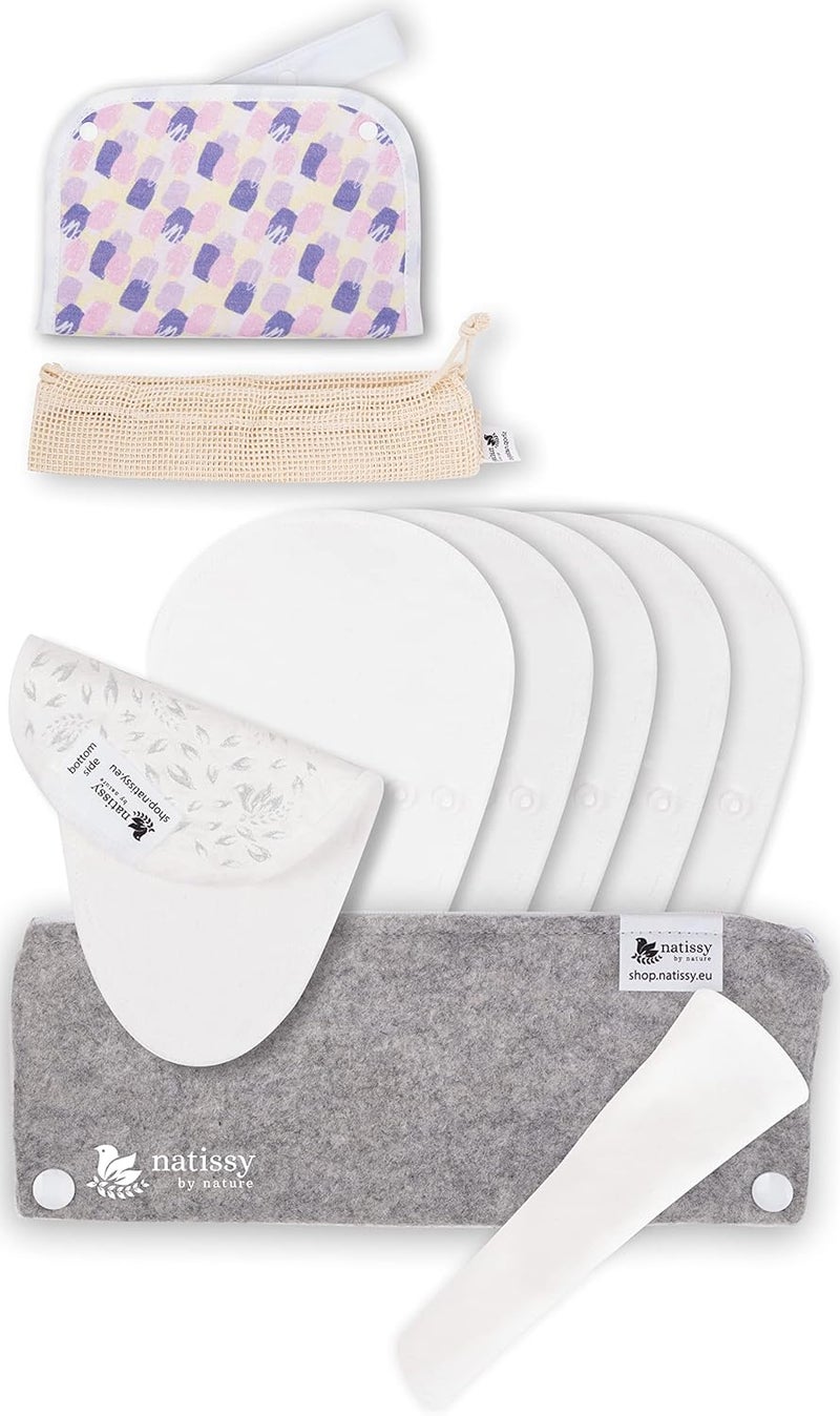 Natissy Non Slip Reusable Panty Liners for Women THONG; 7-Pack (S) Organic Cotton Panty Liners Reusable; TANGA Panty Liner Washable for Women & Teens; Cloth Panty Liners for Vaginal Discharge & Care-Free Life
