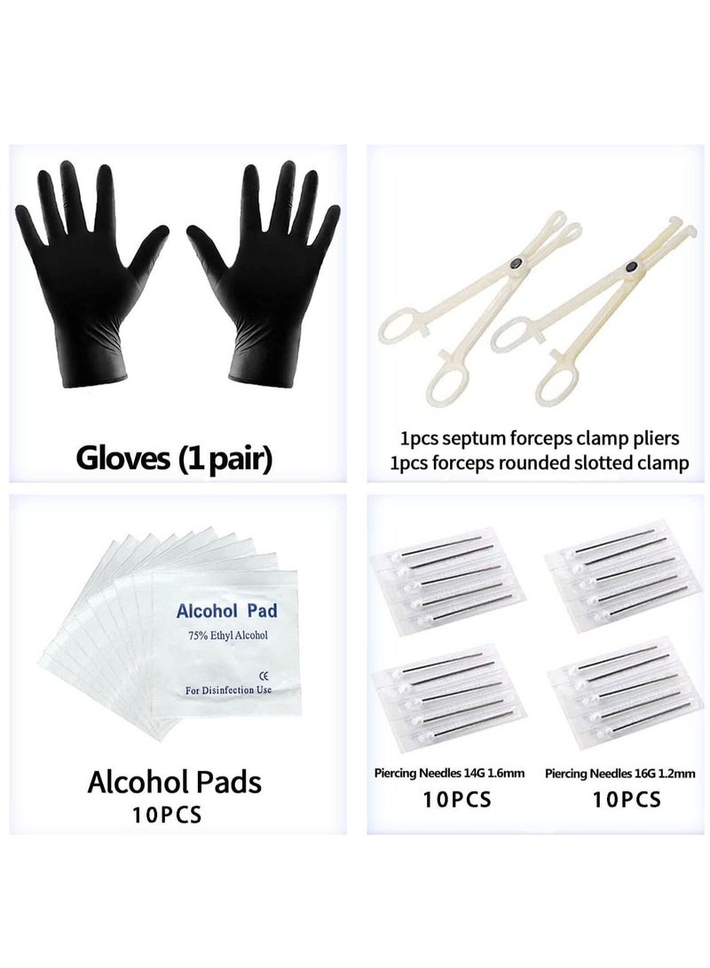 Piercing Kit 14G, 100Pcs 16G Nose Septum Rings Piercing Jewelry for Ear Lip Belly Button Tongue Tragus Cartilage Body Piercing Tools Kit with Piercing Needle Silver