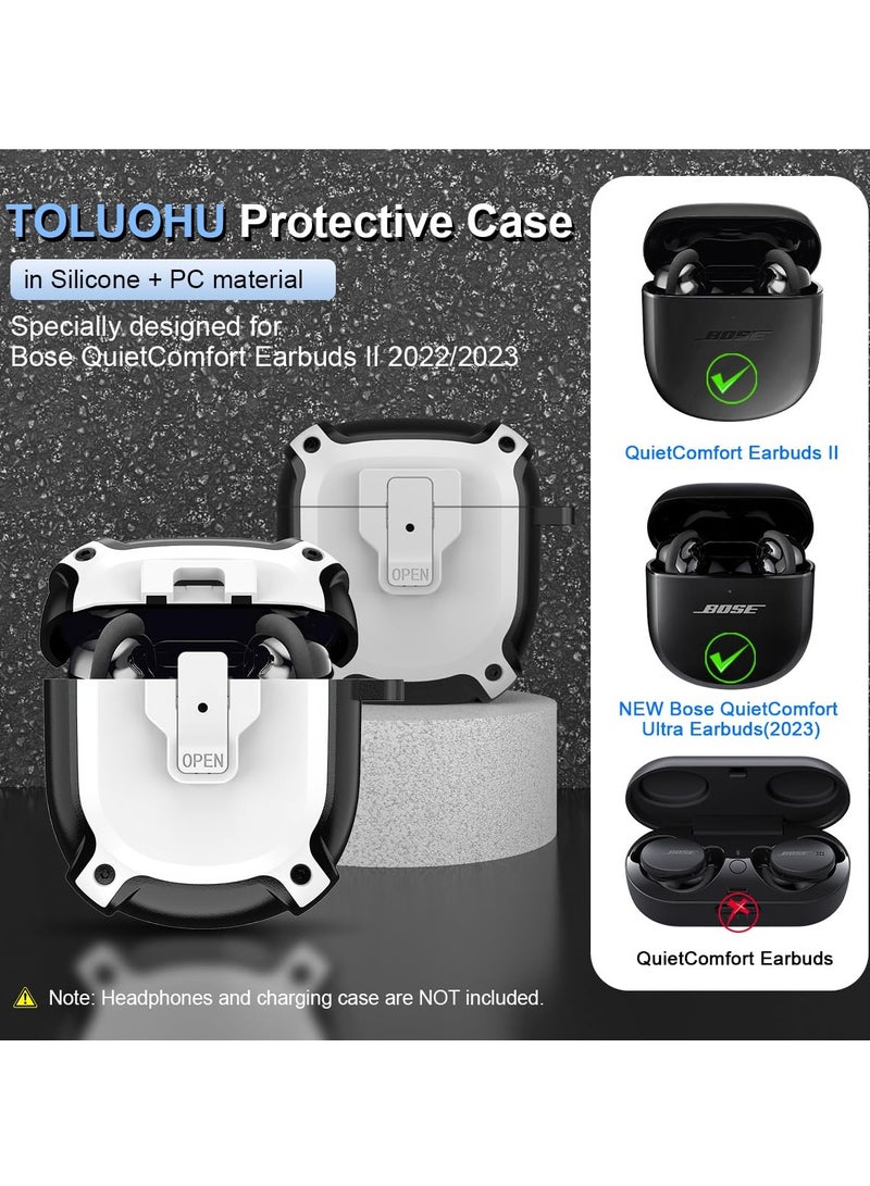 SYOSI for Bose QuietComfort Earbuds II Case (2022) / NEW QuietComfort Ultra Earbuds Case (2023), Shockproof Protective Bose Earbuds 2 Case Cover for Bose QC II Accessories with Carabiner&Lanyard (White)  - Image 2