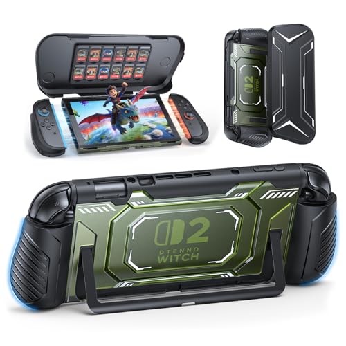 FASTSNAIL Switch 2 Protective Case, Switch 2 Cover with Dockable TPU Middle Frame, Non-Slip Ergonomic Grip for Joycon 2, Anti-Scratch PC Front Cover with 12 Game Card Slots for Switch2 - Green - Image 1