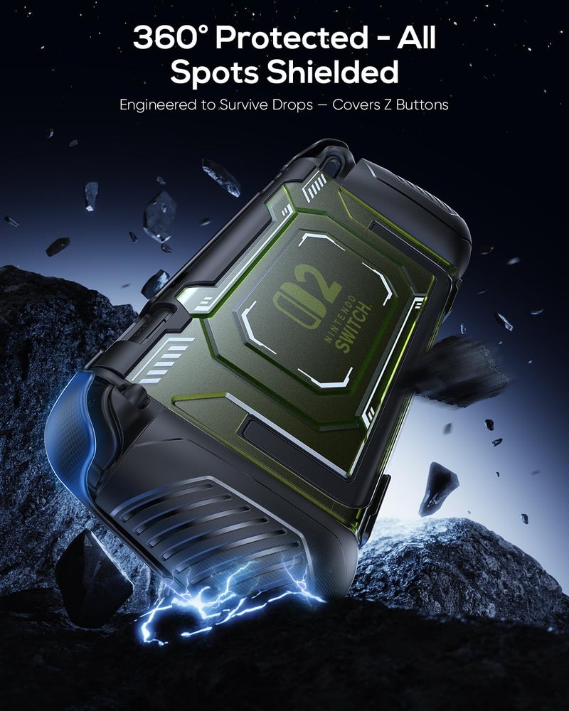 FASTSNAIL Switch 2 Protective Case, Switch 2 Cover with Dockable TPU Middle Frame, Non-Slip Ergonomic Grip for Joycon 2, Anti-Scratch PC Front Cover with 12 Game Card Slots for Switch2 - Green - Image 5