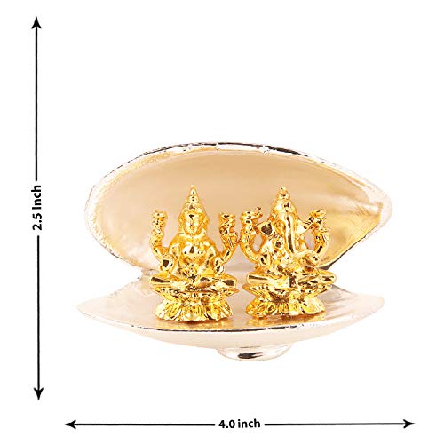 Lavanaya Silver - Gold Plated Laxmi Ganesh Idol Sitting On Silver Sea Shell Diwali Gift, Laxmi Ganesh Idol for Gift (Silver Gold) - Image 4