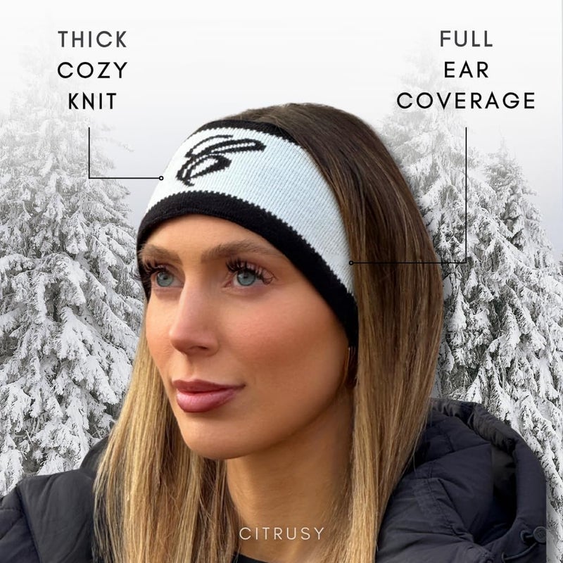 CITRUSY Womenâ€™s Winter Headbands | Cute Black & White Fuzzy Snow Ear Muff | Fashion Apres Ski Fleece Wide Headband Ear Warmer for Women | Warm Cozy Inside Fur for Cold Weather | Polka Dot Headband | 3 Pack - Image 4