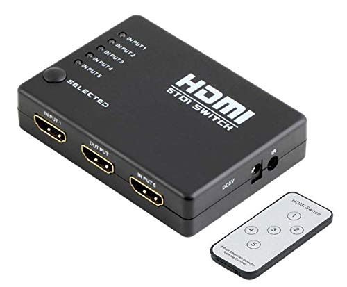 Aeoss 5x1 HDMI Switcher 5 Port HDMI Switch Splitter Extender Adapter w/IR Remote Selector for Xbox 360 PS3 HDTV DVD MediaPlayer - Image 1