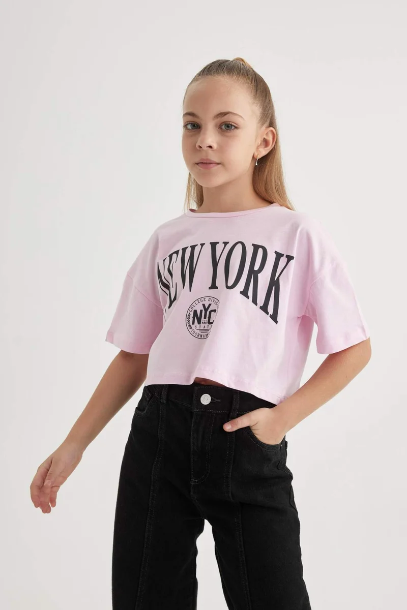 ديفاكتو Girl Crew Neck 2 Piece Crop T-Shirt