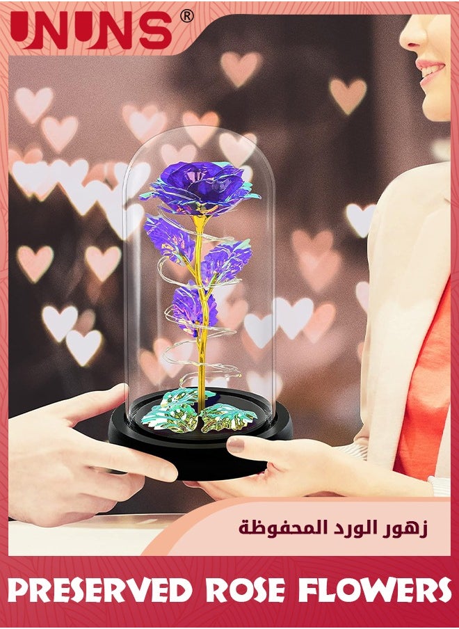 UNUNS Colorful Artificial Flower Rose Gift,LED Light Forever Rose Birthday Gifts For Women Mom Grandma Wife,Rose Flower In Glass Dome,Timeless Beauty,Unique Gifts For Mother's Day/Birthdays,Purple  - Image 4