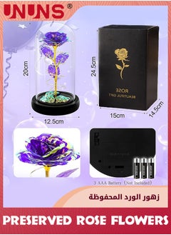 UNUNS Colorful Artificial Flower Rose Gift,LED Light Forever Rose Birthday Gifts For Women Mom Grandma Wife,Rose Flower In Glass Dome,Timeless Beauty,Unique Gifts For Mother's Day/Birthdays,Purple  - Image 5