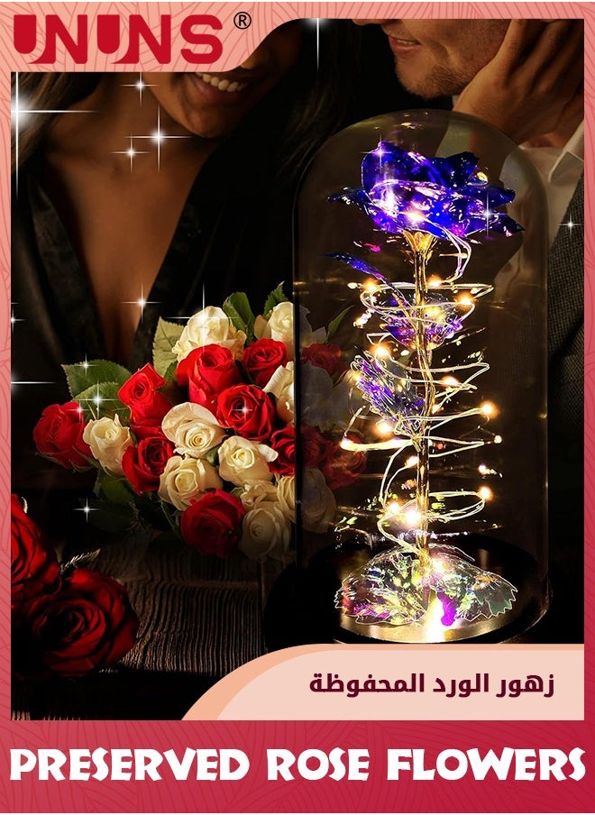 UNUNS Colorful Artificial Flower Rose Gift,LED Light Forever Rose Birthday Gifts For Women Mom Grandma Wife,Rose Flower In Glass Dome,Timeless Beauty,Unique Gifts For Mother's Day/Birthdays,Purple  - Image 3