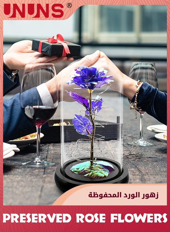 Colorful Artificial Flower Rose Gift,LED Light Forever Rose Birthday Gifts For Women Mom Grandma Wife,Rose Flower In Glass Dome,Timeless Beauty,Unique Gifts For Mother's Day/Birthdays,Purple