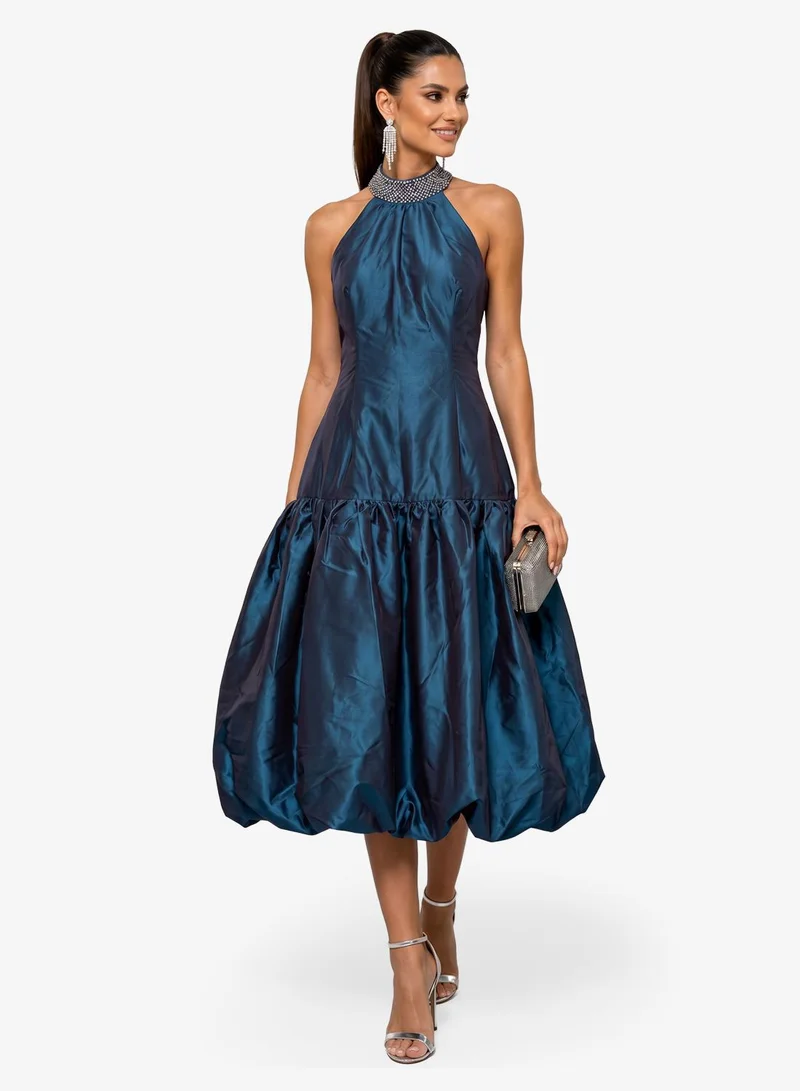 Namshi X Halter Neck Ball Gown With Drop Waist Detail