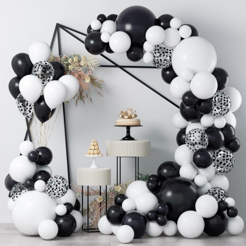 COKAOBE Black and White Balloon Garland Arch Kit, 124pcs White Black Confetti Latex Balloons for Baby Shower Birthday Graduation Wedding Engagements Anniversary Celebrations Party Decorations - Image 1