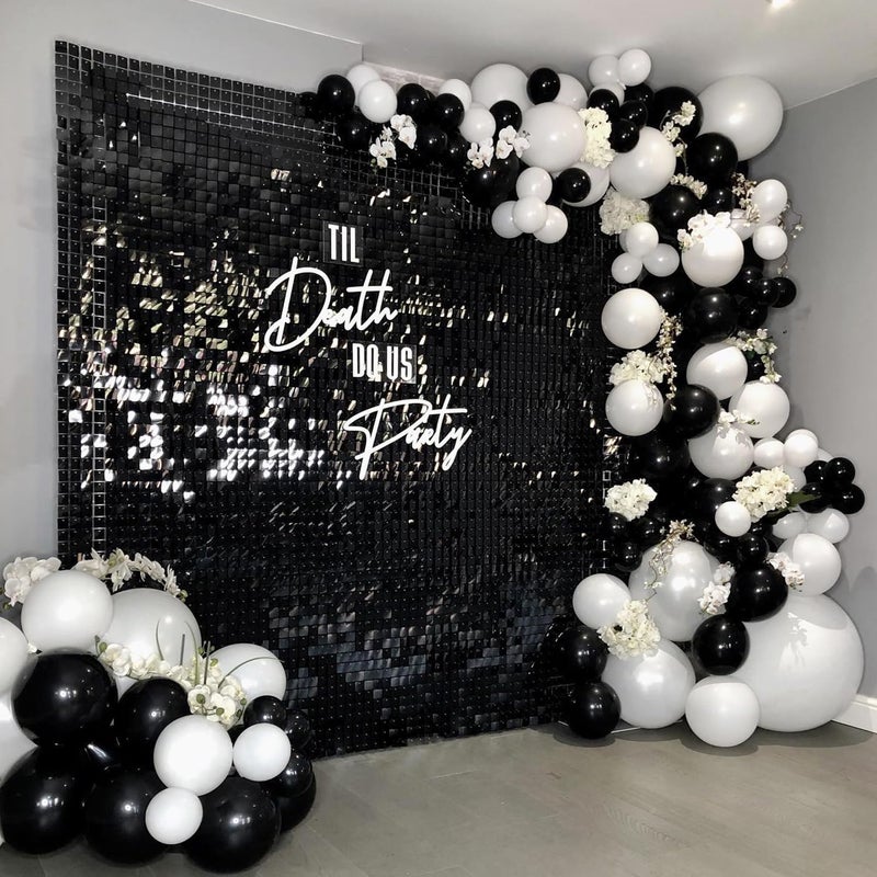 COKAOBE Black and White Balloon Garland Arch Kit, 124pcs White Black Confetti Latex Balloons for Baby Shower Birthday Graduation Wedding Engagements Anniversary Celebrations Party Decorations - Image 5