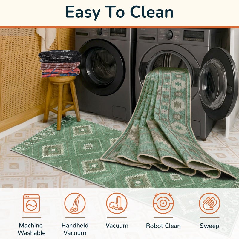 BESTSWEETIE Area Rug 8x10 Rug Machine Washable Non-Slip Low Pile Print Pattern Western for Living Room Bedroom Sage - Image 2