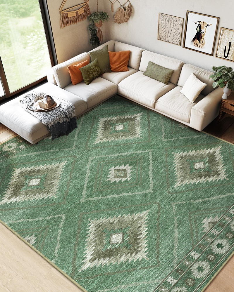 BESTSWEETIE Area Rug 8x10 Rug Machine Washable Non-Slip Low Pile Print Pattern Western for Living Room Bedroom Sage - Image 1