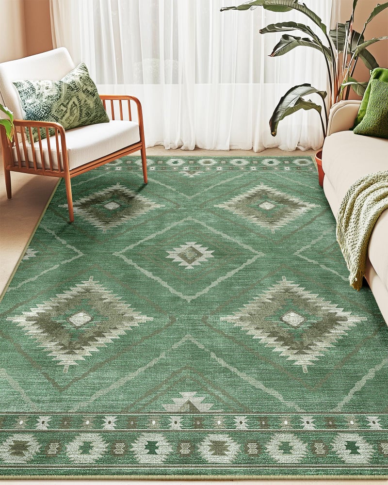 BESTSWEETIE Area Rug 8x10 Rug Machine Washable Non-Slip Low Pile Print Pattern Western for Living Room Bedroom Sage - Image 4