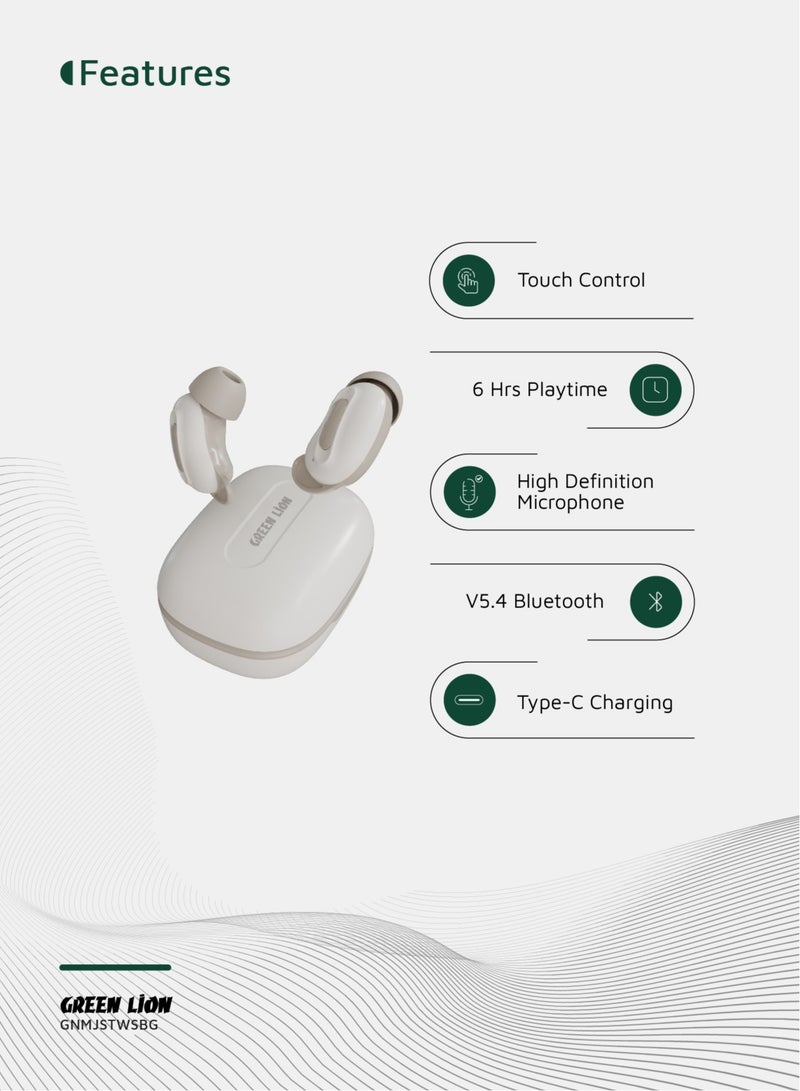 GREEN LION Majestic True Wireless Earbuds TWS with ANC and Touch Control / Music Mode / Game Mode / Voice Assistant Mode / Transparency Mode / High-Definition Microphone - Beige  - Image 5