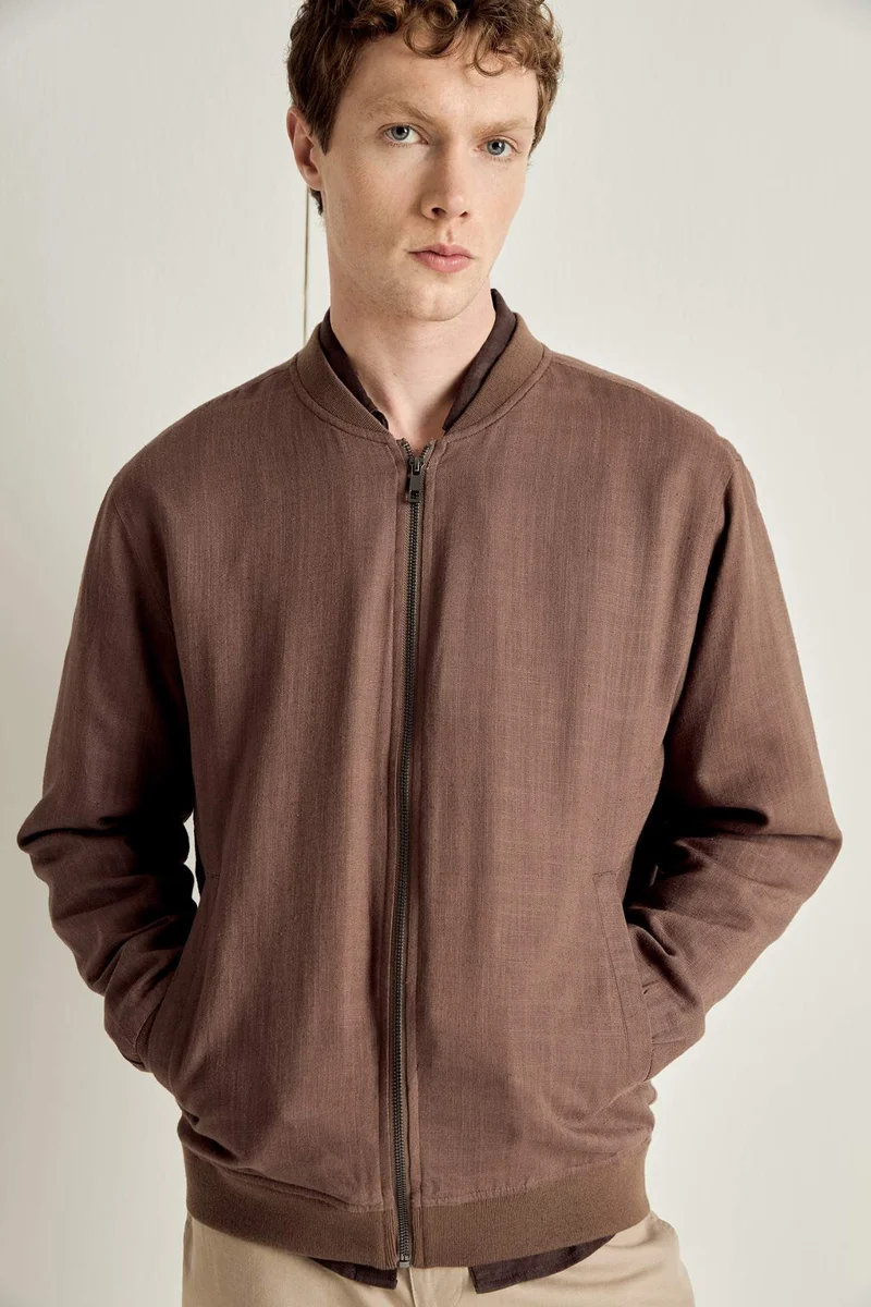 ديفاكتو Linen Blend Zip-Up Jacket