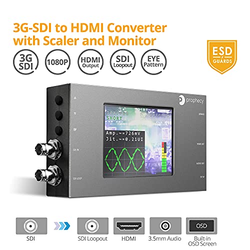 gofanco Prophecy SDI to HDMI Converter Scaler with 3.5” LCD Panel – 1080p 3G/HD/SD-SDI to HDMI - SDI Loopout, On-Screen Monitoring and Control, Eye Diagram, Test Pattern Generator, TAA Compliant - Image 2