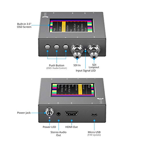 gofanco Prophecy SDI to HDMI Converter Scaler with 3.5” LCD Panel – 1080p 3G/HD/SD-SDI to HDMI - SDI Loopout, On-Screen Monitoring and Control, Eye Diagram, Test Pattern Generator, TAA Compliant - Image 3