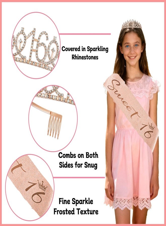 Peghoqu Sweet 16 Party Decoration for Girls Happy 16th Birthday Decorations Black Rose Gold Balloons,Banner,Sash,Hanging Swirls,Cake Topper,Crown,Backdrop,Paper Pom Pom Fans,Sixteen Party Supplies Decor - Image 3