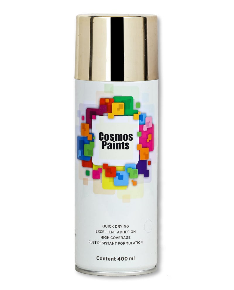 Cosmos Paints Chrome Effect 319 Bright Gold/Gold Chrome Spray Paint, Gloss Finish (400 Ml) | Quick Dry & No-Drip Wide Spray Cap System For Cars, Bikes & Metal, Wood, Plastic, Diy, Home Décor, Art & Craft - Image 2
