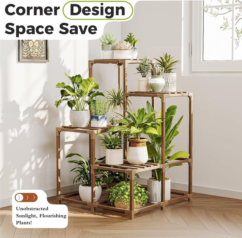 Bamworld Plant Stands Indoor Outdoor Corner Shelf Plant Holder for Living 4-Tier Corner Stands Plant Rack Indoor Multiple Plants Patio Balcony Garden - Image 4