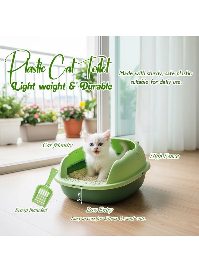 NNC PETS Cat litter tray with Splash Guard, Attached Scoop, & Removable Rim, 37 cm Open Litter Pan for Kitten Indoor cats, Mess Free, & Easy Maintenance, Kitty tray with Durable, and lightweight (Green) - Image 4