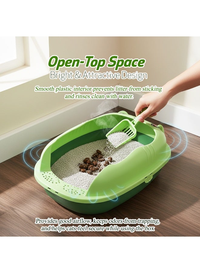 NNC PETS Cat litter tray with Splash Guard, Attached Scoop, & Removable Rim, 37 cm Open Litter Pan for Kitten Indoor cats, Mess Free, & Easy Maintenance, Kitty tray with Durable, and lightweight (Green) - Image 5
