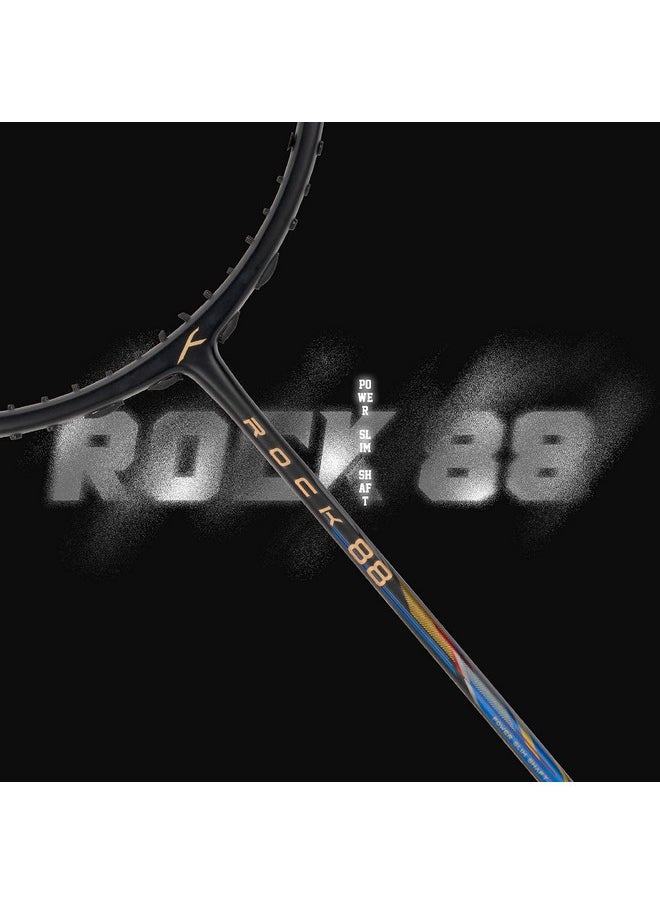 HUNDRED - Rock 88 Carbon Fibre Strung Badminton Racket With Full Racket Cover (Matte Black) | For Intermediate Players | 78 Grams | Maximum String Tension - 32Lbs - Image 1