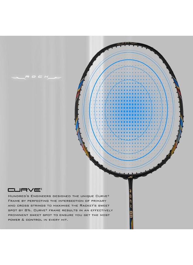 HUNDRED - Rock 88 Carbon Fibre Strung Badminton Racket With Full Racket Cover (Matte Black) | For Intermediate Players | 78 Grams | Maximum String Tension - 32Lbs - Image 1