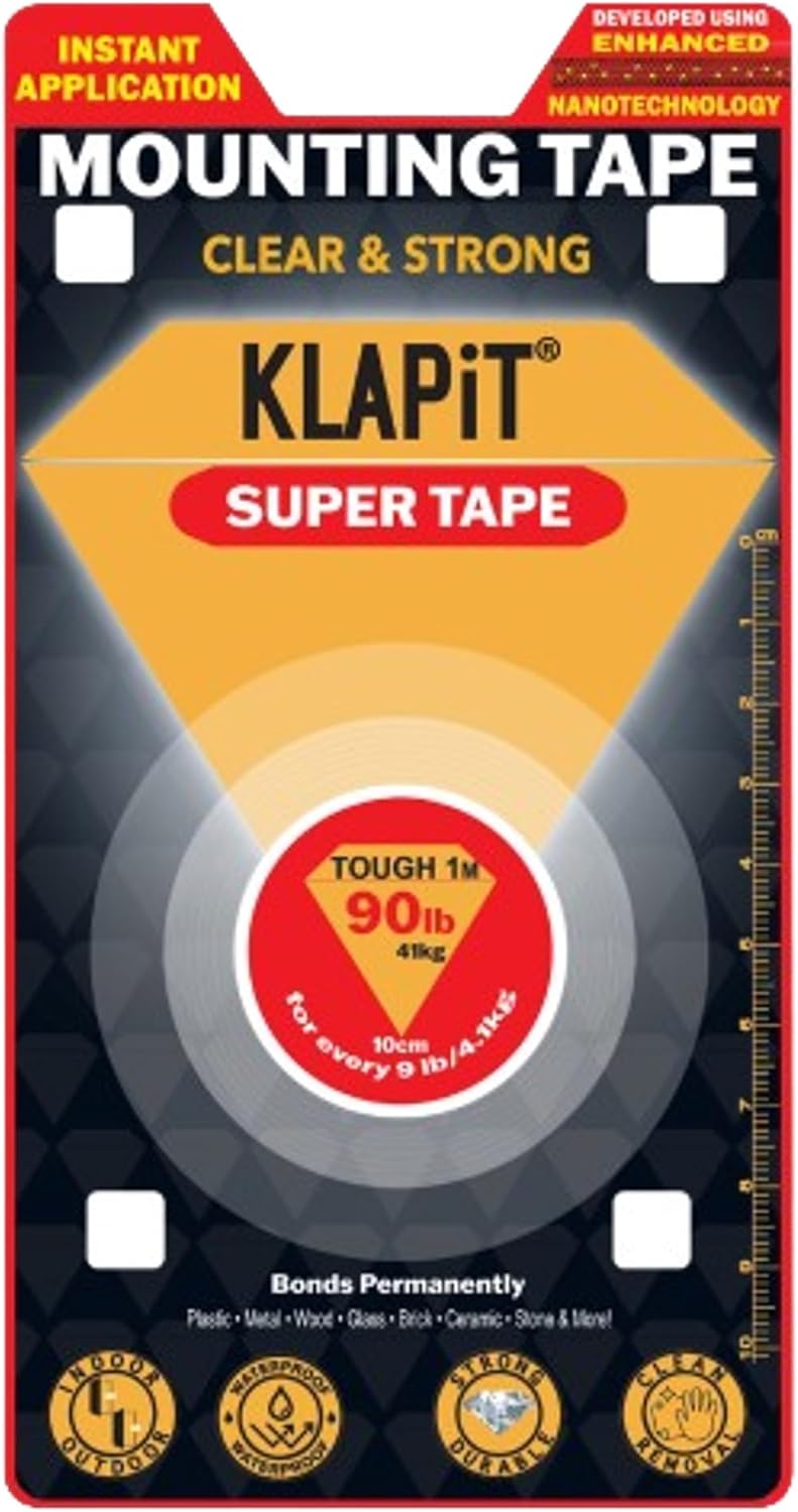 كلابيت شريط سوبر تاب مزدوج الجوانب، شريط تثبيت متين يتحمل وزنًا يصل إلى 41 كجم باستخدام تقنية النانو المُحسّنة. شريط شفاف للجدران، والخشب، والبلاط، والحجر، والزجاج، والمعادن، والأكريليك (عبوة من قطعة واحدة). - Image 1