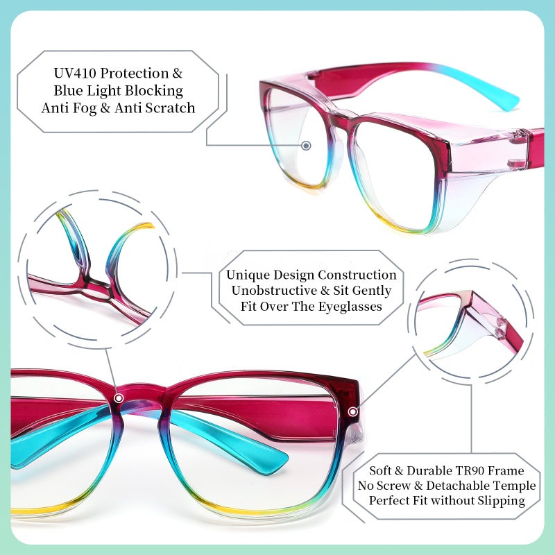 Alsenor Safety Glasses Anti Fog Goggles Fit Over Prescription Eyewear For Ansi Z87.1 Certified Oversized Eyeglasses For Men Women (Oversized-Rainbow) - Image 4